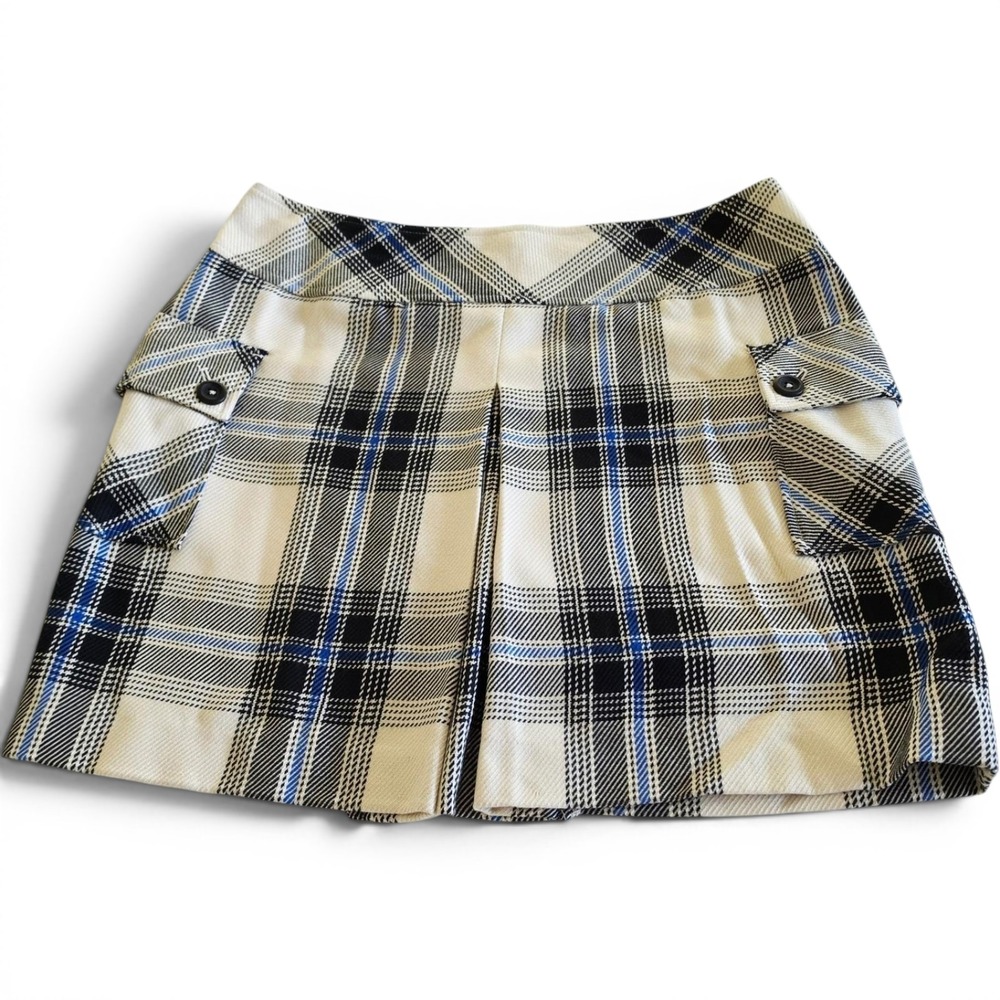 Vintage Y2K Mossimo Plaid Mini Skirt Blue Black Cream Cargo Pocket Pleated Sz 12